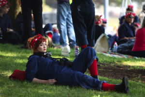Kendra Lewis, of San luis Obispo, joined with hundreds of women dressed as 'Rosie the Riveter' in an attempt to set a new Guinness World Record