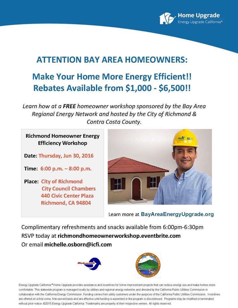 Richmond Homeowner Energy Efficiency Workshop, June 30