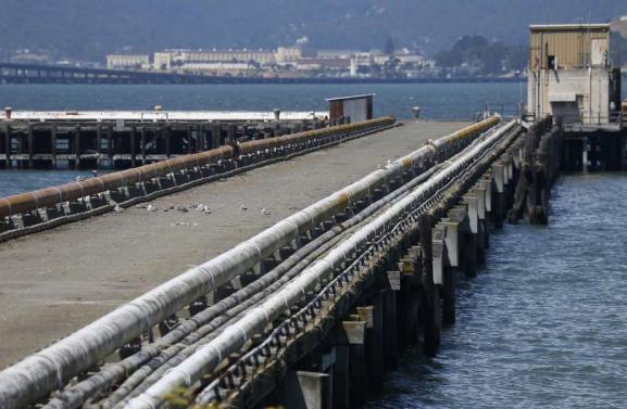 Pipelines from the old Navy fuel depot line a pier at Point Molate in Richmond, Calif. on Friday, July 15, 2016.  Photo: Paul Chinn, The Chronicle