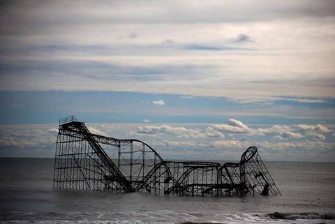 Atlantic Ocean waters flood a roller coaster after  Superstorm Sandy hit on Nov. 1, 2012, in Seaside Heights, N.J. A Bay Area project will explore ways to lessen the effects of sea-level rise. Photo: Mark Wilson, Getty Images