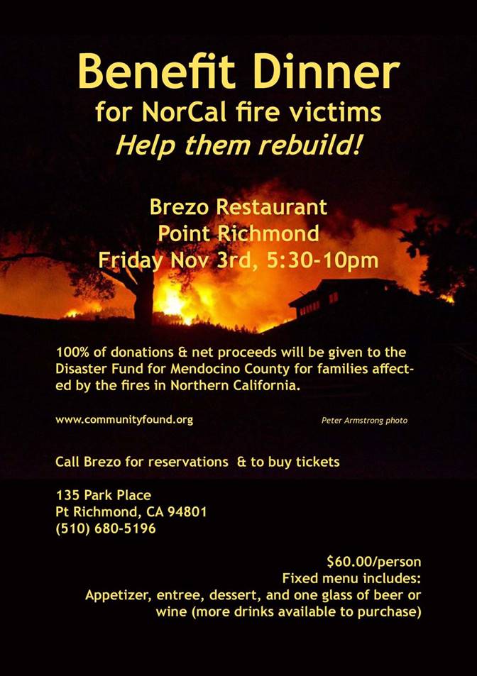 Benefit Dinner for Fire Victims at Brezo November 3