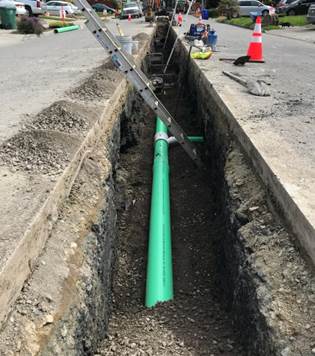 Forde installing sewer main and connecting laterals on Fallon Ave