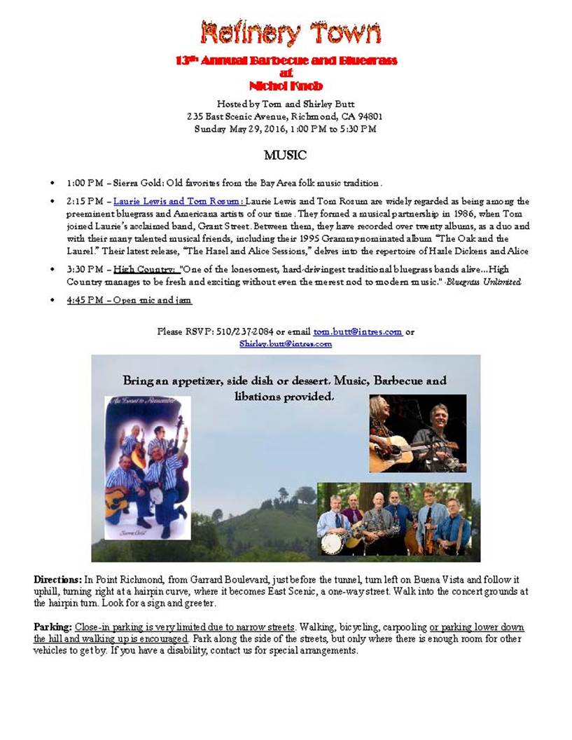 13th Annual Refinery Town Barbecue and Bluegrass at Nichol Knob May 29